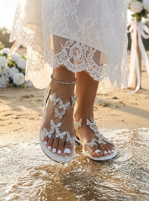 dress sandals for beach wedding Amazon.com: Flat Sandals for Women Dressy Summer, White Lace Beach Wedding Sandals for Bride Bohemian Flower Sandals Elegant Toe Ring Bridal Sandals : Clothing, Shoes & Jewelry