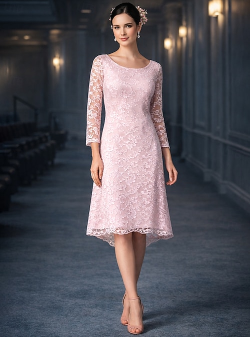 Two Piece A-Line Dress Sets Tea Length Wedding Guest Dress Mother of the  Bride Dress Short Sleeve Jewel Neck Elegant Plus Size Wedding Guest Wedding  Party Chiffon Lace Jacket Dresses with Solid