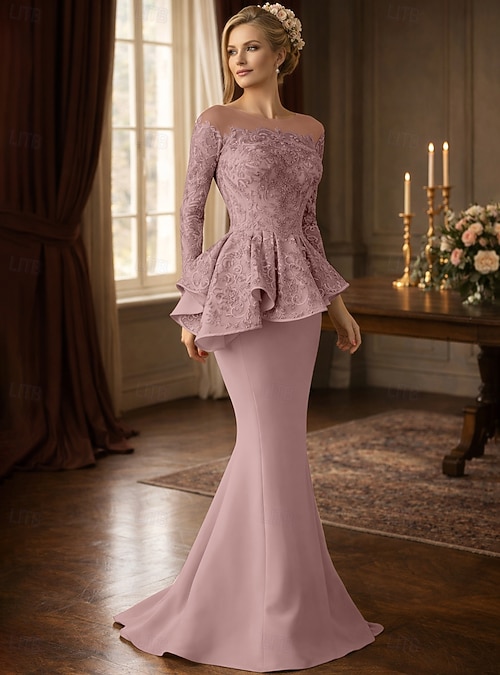 fitted lace wedding dress Gray Green Mermaid Sweep Train Bridesmaid Dresses PB124 main image 1