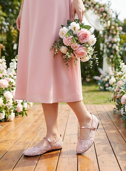 bridesmaid dress with flats Women's Pink Lace - Comfortable Shoes for Garden Weddings 2026 That's The Spirit Black