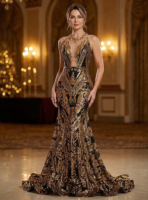 slim fit dress slacks Black Mermaid Sequin Rosette Prom Dresses main image 1