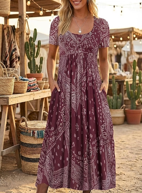short sleeve maxi dress australia dresses flowy short PRETTYGARDEN Womens Summer Puff Short Sleeve Maxi Dress  Square Neck Sm