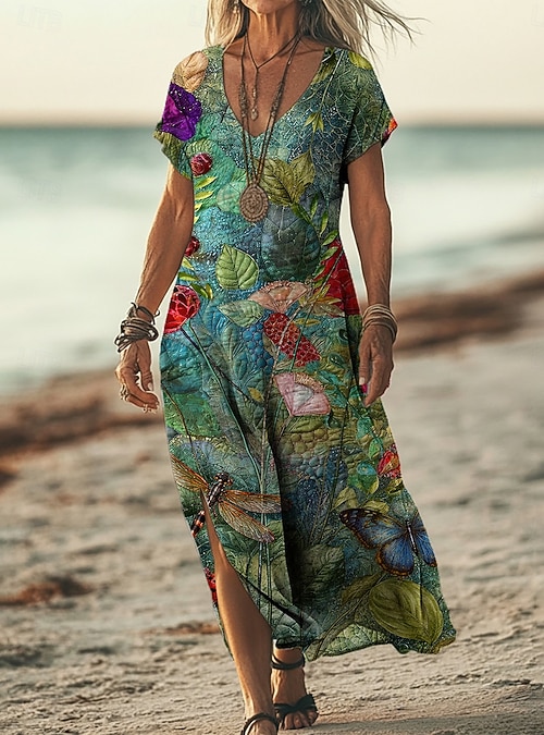 Summer Dresses For Women 2026 – Floral Print Short Sleeve A-Line Casual Dress With Pockets, Knee-Length Sundress Women's 2026 Floral Summer Dress