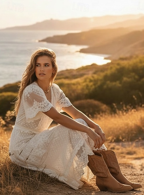 holiday boho dress Boho Maxi Dress With Sleeves