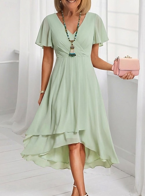 Women's Midi Dress Chiffon Dress Casual Dress Swing Dress Elegant Fashion Modern Outdoor Vacation Going out Regular Fit Plain Short Sleeve V Neck Blue Light Pink Light Green Purple Summer Spring 2026 - Women's Midi Dress Chiffon Dress Casual Dress Swing Dress Elegant Fashion Modern Outdoor Vacation Going out Regular Fit Plain Short Sleeve V Neck Blue Light Pink Light Green Purple Summer Spring 2026 -