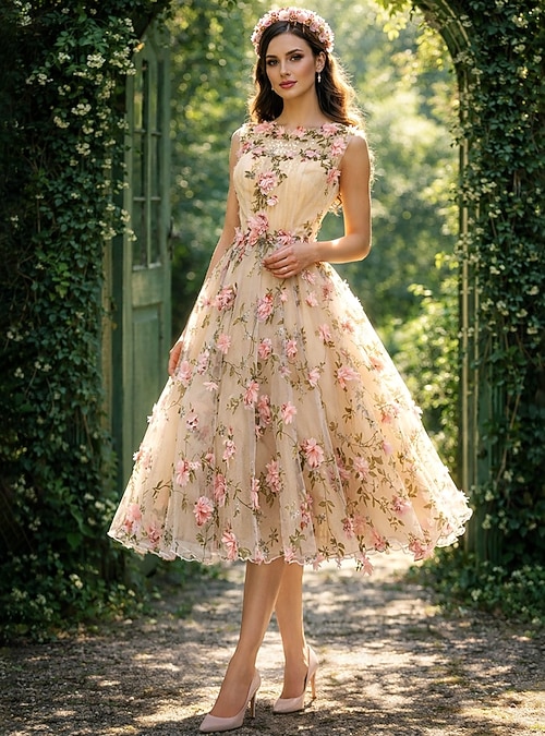 country short prom dresses Glitter-Embroidered Short Prom Dress