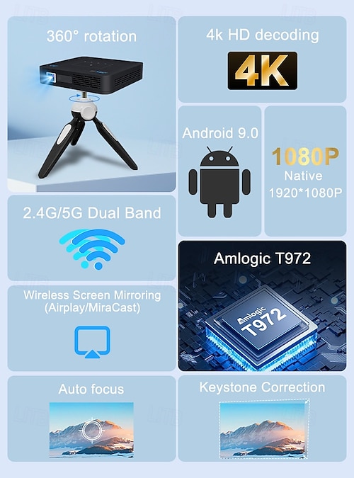 2026年 4K対応スマートDLPプロジェクター、Wi-Fi、Bluetooth、3D