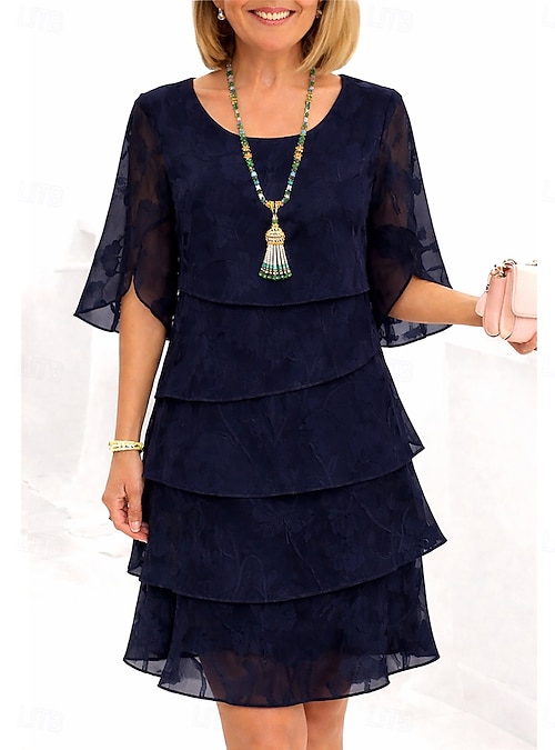 Women's Black Dark Navy Summer Spring Mini Dress A Line Dress Ruffle Dress  Vacation Formal Semi Formal Daily Office Wedding Regular Fit Crew Neck 2026  - $41.99