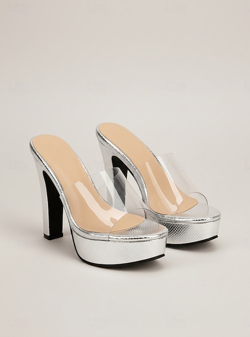 Women's Gold Platform Block Heel Sandals, Clear Strap Open Toe Dress Shoes  for Cocktail Party, Prom & Evening Events 2026 - AU $69.99