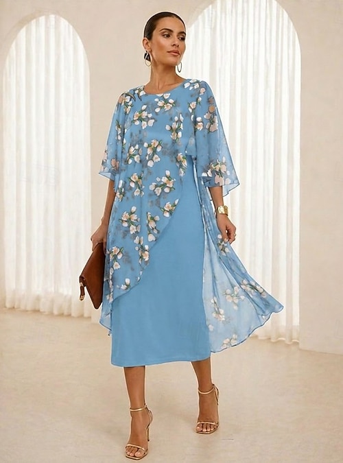 chiffon casual dress knee length Women's Fall Square Neck Casual Dress Long Sleeve Smocked Ruffle A Line Knee Length Dresses Floral Print Chiffon Dress