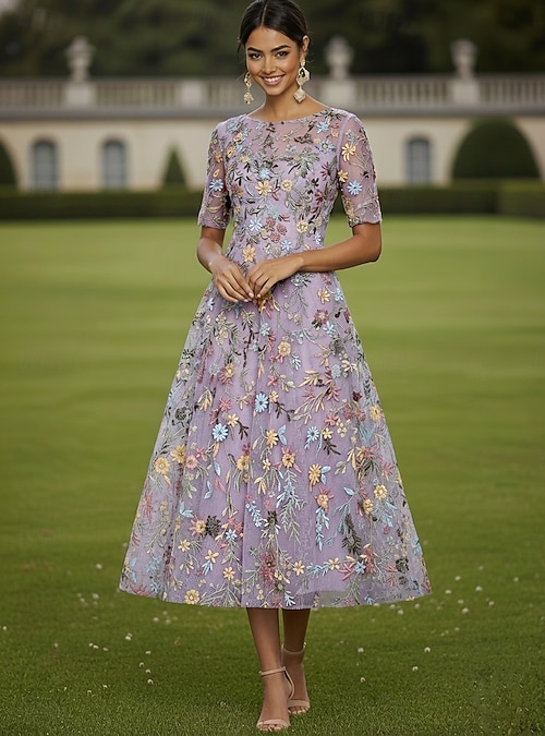 semi formal tea length dresses with sleeves Mac Duggal 20706