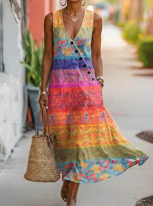 a line vacation dress Short A-Line Dress for Women Tropical Printed Vacation Wear 3XL