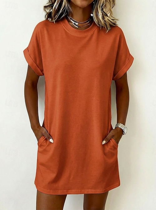 Women's Mini Dress T Shirt Dress Tee Dress Basic Classic Daily Weekend  Loose Fit Plain Short Sleeve Crew Neck Black White Pink Army Green Summer  Spring 2026 - $22.99