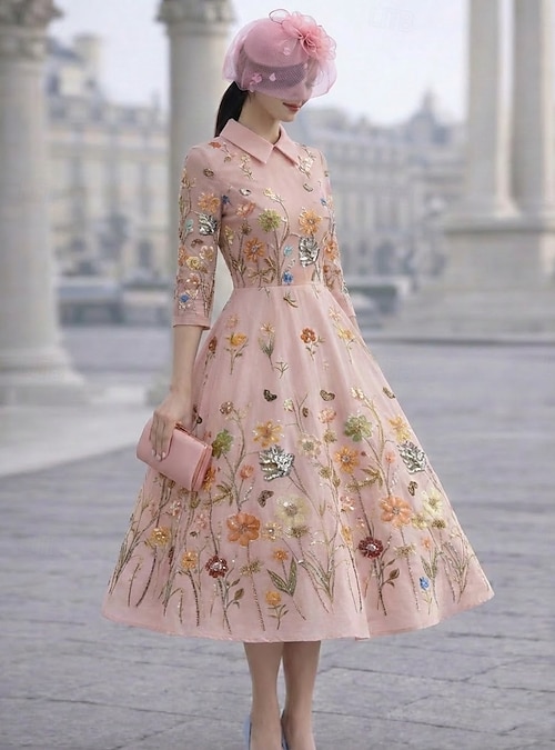 pink garden party dresses Garden Party High Neck Fit and Flare Dress - Pink Multicolor
