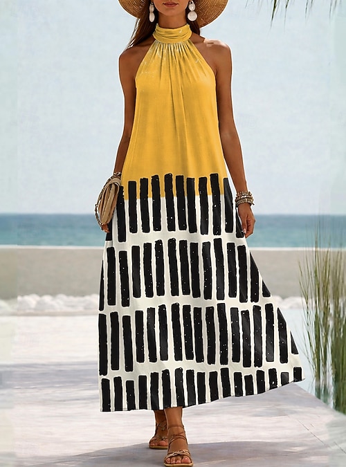 bohemian sleeveless dresses Women's Classic White Boho Sleeveless Maxi Dress