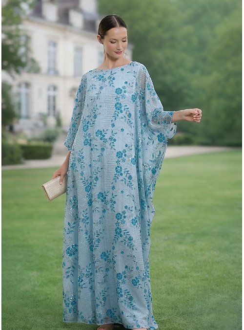 nz evening dresses A-Line Dress Floor Length Wedding Guest Dress Formal Dresses Evening Gown  Mother of the Bride Dress Half Sleeve Boat Neck Elegant Simple Embellished  Formal Chiffon Lace with Sequin Embroidery 2026