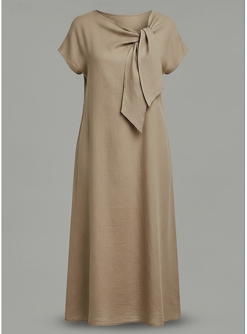 women mercerized cotton short-sleeve long dress Women's Mercerized Cotton Short-Sleeve Mini Dress