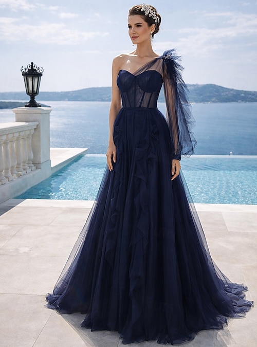 puffy engagement dresses Blue special puffy wedding & Engagement dresses with high neck, long tulle  sleeve lace up back... 3D Flower ... Dress can be customise... Inbox us  for price 