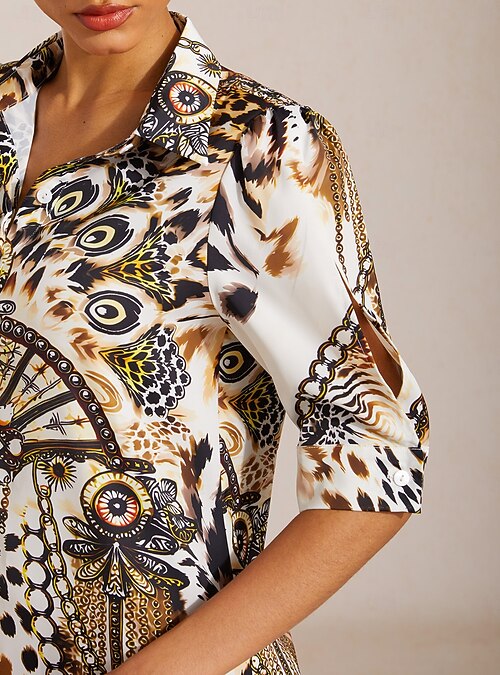 leopard satin shirt dress Animal print satin shirt dress Woman, Patterned