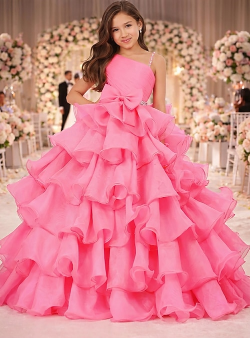 hot pink tiered dress Knotted Hot Pink Tulle Tiered A-line Long Dress – Dressesforparty