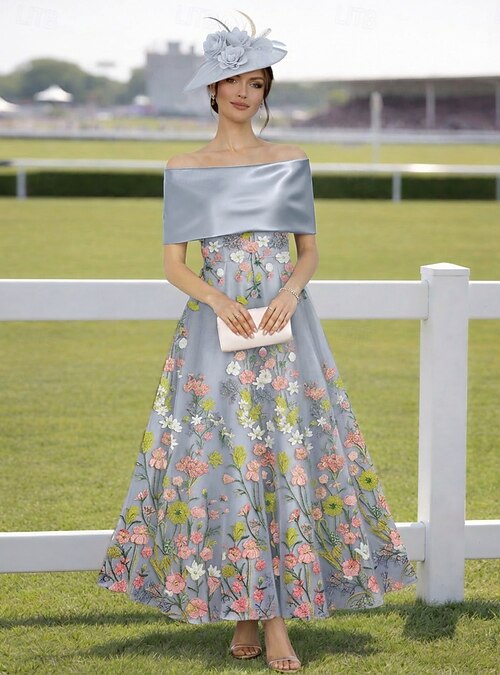 vintage ankle length dresses Wholesale AOMEI New In Elegant V Neck Full leeve A Line Long Cocktail Dress with lit Lady Baby Blue Patchwork High Waisted Formal Party Wear,1 Piece