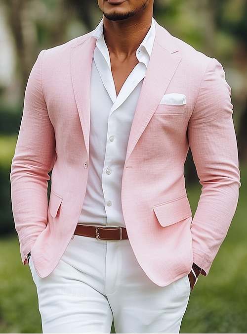 Men's Linen Blazer Sport Coat Notch Collar Fashion Casual Solid