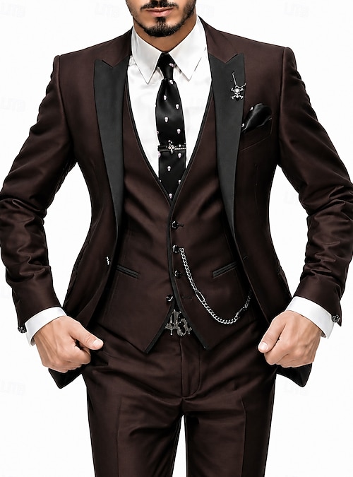 Men's Burgundy Tuxedo Suit 3 Piece Slim Fit  Wedding Prom Dinner Party Suit,  One Button Shawl Lapel Blazer Vest Pants, Available in Black, Blue, Green  2026 - 120.99