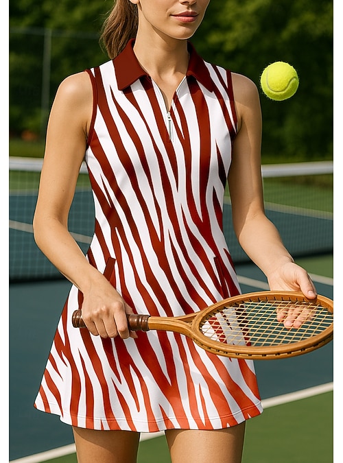 Women's Gradient Zebra Sports Dress Tennis Polo Dress Sleeveless Quarter Zip Elastic Sweat-Wicking Breathable Volleyball Tennis Golf Collar Turndown Dress Pink Royal Blue Blue Tennis Clothing 2026