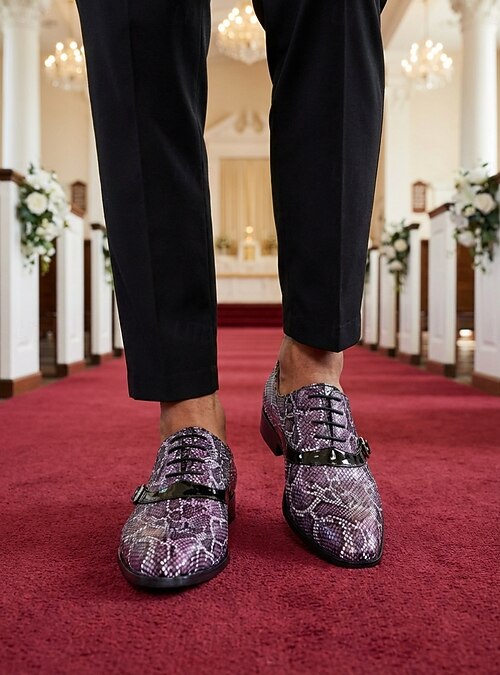 light purple dress shoes mens Giovanni Mason Croco Print Leather Dress Shoes