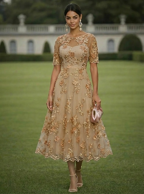 vintage mother of the bride dresses tea length Perfect Colors and Styles for of the or Mother of the Groom not easy to fold Modest A-Line Scoop Short Sleeves