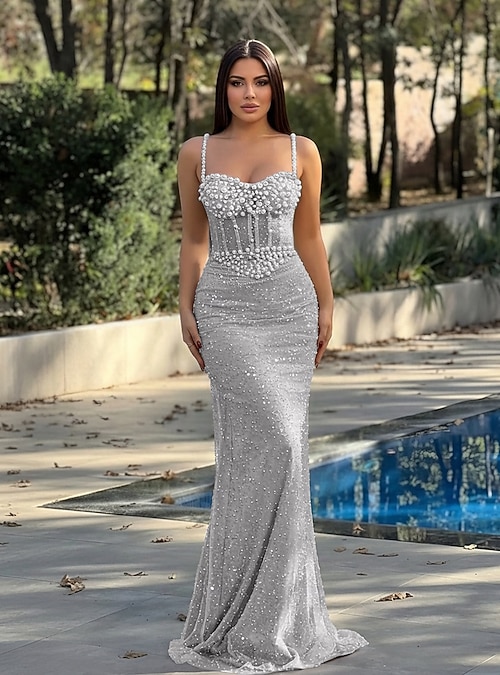 silver mermaid trumpet dress Sweetheart Sequin Silver Tulle Trumpet Mermaid Prom Dress