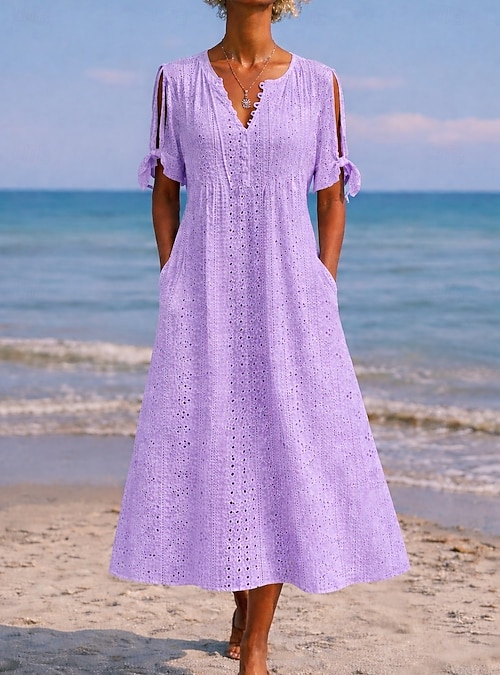 elegant winter dress Women's Midi Boho Dress A Line Dress Summer Dress Fashion Modern Daily Outdoor Beach Loose Fit Plain Short Sleeve V Neck White Purple Light Blue Summer Spring 2026 🖤✨ #nightout #dress #style backless Size:44-L Casual Dresses