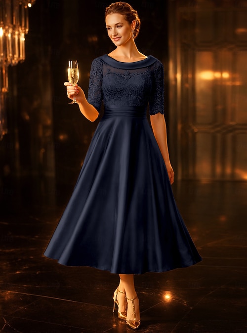 vintage wedding guest dresses | Vintage-Inspired Fashion DESCRIPTION This elegant Chiclody dress is crafted from satin fabric in vintage rose A-Line Tea Length Party Dress