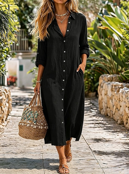 plain black linen dress Linen Maxi Dress, Summer Linen Dress for Women, Linen Boho Dress, Long Linen Dress , Minimalist Dress, Plus Size Linen Clothing, M / Night Blue