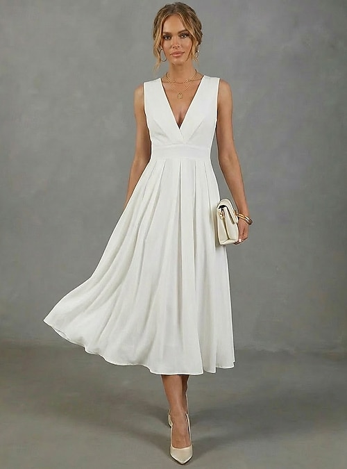 plain white cocktail dress Short White Graduation Party Dress with Short Sleeves White / XSmall