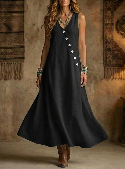 black tank maxi dress cotton Jersey Tank Maxi Dress with Pockets for Tall Women in Black XL / Extra Tall / Black
