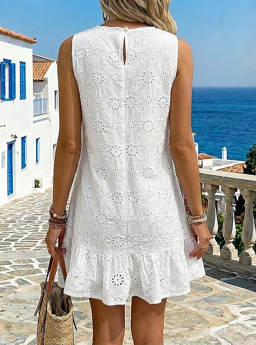white mini dress vacation Cupshe Happy Medium White Mini Dress - White