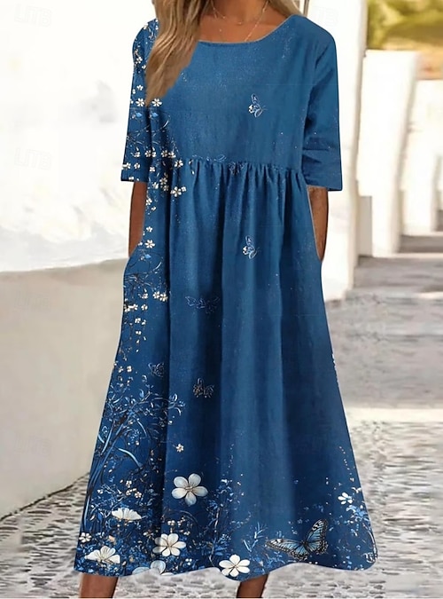 loose fitting sheath dress Ester Women's Loose-Fitting Dress With Sleeves, Plain, Elegant, Social, Comfortable, Evangelical, Summer Fashion