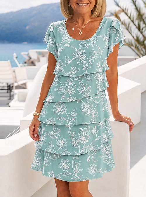 knee length chiffon floral dress Manydress Women's Chiffon Floral Casual Summer Boho Flutter Sleeve Flowy  Skater Western Dress MY112 (Beige Print, S) at Amazon Women's Clothing store