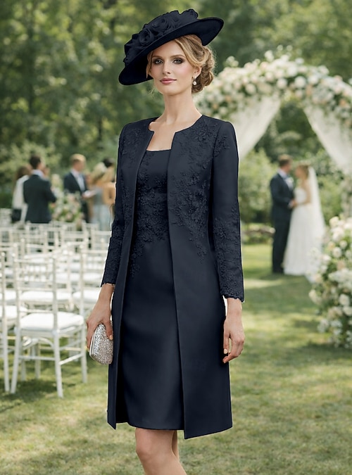 Two Piece Sheath Column Knee Length Wedding Guest Dress Mother of