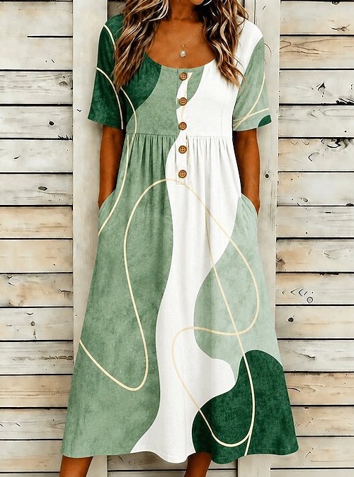 Women's Midi Dress Sundress Casual Dress A Line Dress Summer Dress Vacation  Casual Beach Beach Holiday Regular Fit Graphic Geometric Abstract Short  Sleeve Scoop Neck Blue Red Purple Green Summer 2026 - $32.99