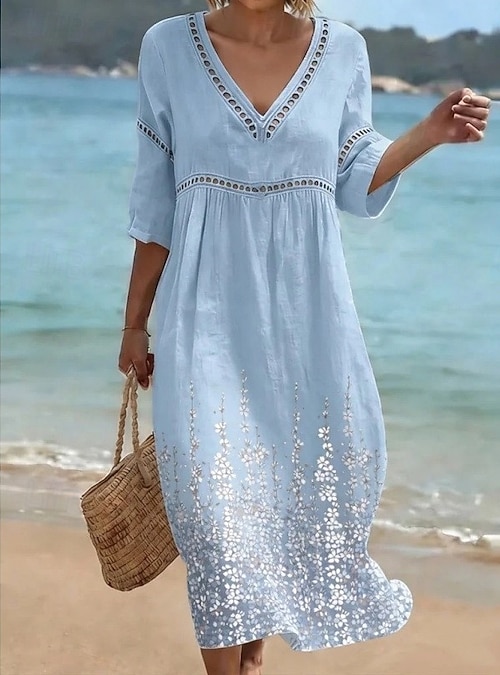 Women's Midi Dress Lace Dress Shift Dress Sundress Summer Dress Vacation Party Casual Daily Office Beach Floral Graphic 3/4 Length Sleeve V Neck Blue White Light Purple Rose Pink Summer Spring Fall Women's Midi Dress Lace Dress Shift Dress Sundress Summer Dress Vacation Party Casual Daily Office Beach Floral Graphic 3/4 Length Sleeve V Neck Blue White Light Purple Rose Pink Summer Spring Fall