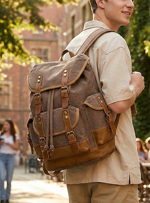 waxed canvas backpack travel backpack vintage