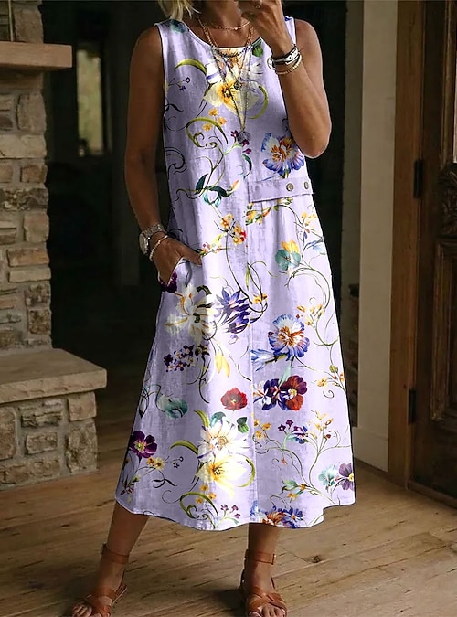Elegant Purple And White Sundress Women's Midi Dress Sundress Casual Dress A Line Dress Elegant Vacation