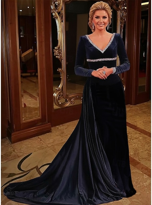 black velvet trumpet dress Ball Gown Mermaid Sweep Brush Train Ball Gown with Overskirt Elegant Party Sparkle Sleeveless V Neck Formal Tie Fall Wedding Guest Stretch Fabric with Pleats Crystals 2026 100 Percent Pure Silk multi color Size:9T to cocktail dresses and