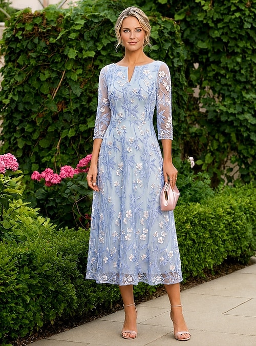 A-Line Dress Floor Length Tea Length Lace Dress Cocktail Dress Mother of the Bride Dress 3 4 Length Sleeve Crew Neck V Neck Elegant Simple Casual A-Line Dress Floor Length Tea Length Lace Dress Cocktail Dress Mother of the Bride Dress 3 4 Length Sleeve Crew Neck V Neck Elegant Simple Casual