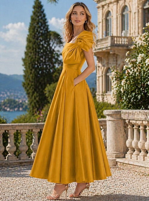 ankle length evening dresses with sleeves Ever-Pretty Elegant Short Sleeve Pleated A-Line Floor-Length Formal Evening Dress