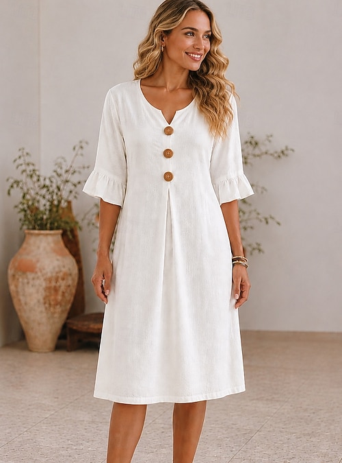 casual 3 4 length dresses MISSKY Women's 3/4 Sleeve Pocket Loose Midi Casual Red Dresses for Women (XL,Wine) at Amazon Women's Clothing store