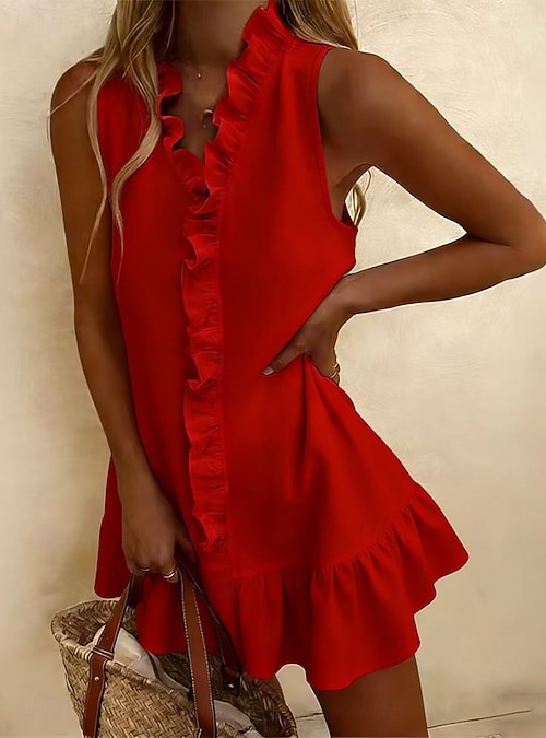 Women's Mini Dress A Line Dress Summer Dress Casual Daily Regular Fit Plain  Sleeveless V Neck Blue White Yellow Red Summer Spring 2026 - $24.99