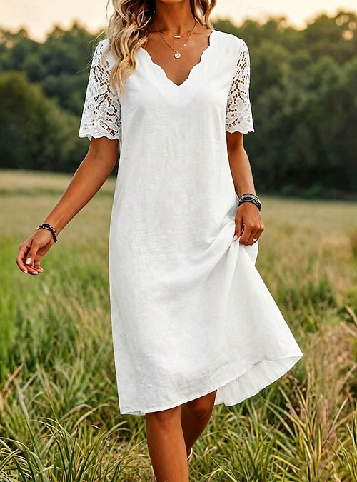 summer dress v neck knee length Summer Dresses for Women Sleeveless V Neck Button Down A Line Flowy Knee Length Dress Work Dress